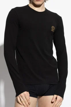 Versace CZARNY T-shirt bieliźniany z długimi rękawami