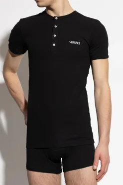 Versace CZARNY T-shirt z bieliźniany z wyszytym logo
