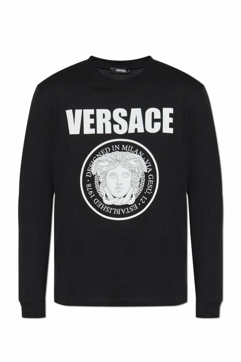 Versace CZARNY T-shirt z długimi rękawami