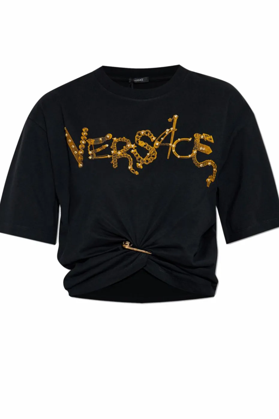 Versace CZARNY T-shirt z logo