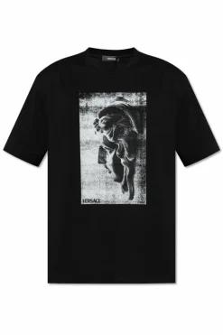 Versace CZARNY T-shirt z nadrukiem