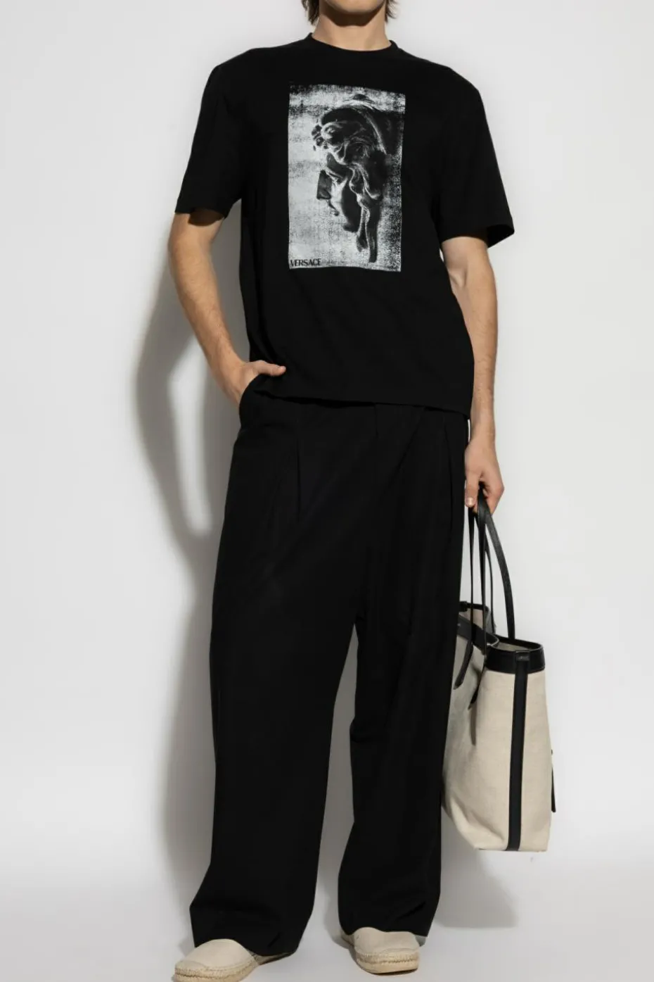Versace CZARNY T-shirt z nadrukiem