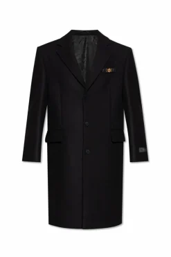 Versace CZARNY Wełniany płaszcz