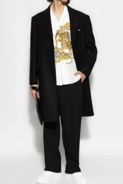 Versace CZARNY Wełniany płaszcz