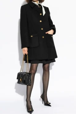 Versace CZARNY Wełniany płaszcz