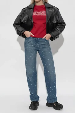 Versace CZERWONY Bluza z połyskującymi kryształami