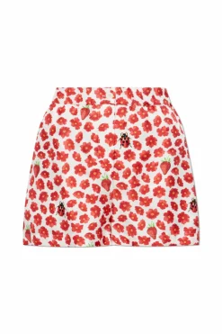 Versace CZERWONY Jedwabne szorty z nadrukiem `Strawberry Garden`