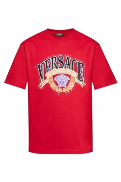 Versace CZERWONY T-shirt z połyskującymi aplikacjami