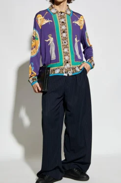 Versace FIOLETOWY Jedwabny kardigan z nadrukiem