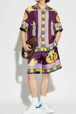 Versace FIOLETOWY Jedwabne szorty