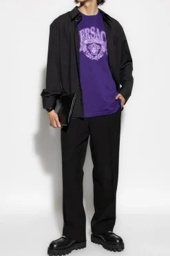 Versace FIOLETOWY T-shirt z nadrukiem