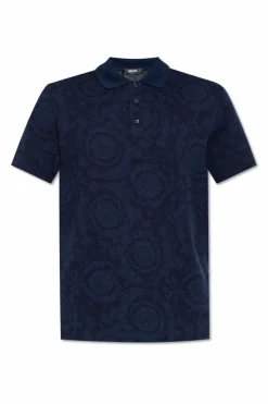 Versace GRANATOWY Polo ze wzorem `Vbarocco`