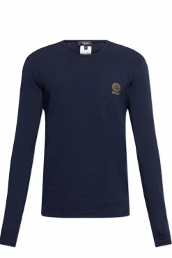 Versace GRANATOWY T-shirt bieliźniany z długimi rękawami