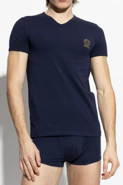 Versace GRANATOWY T-shirt bieliźniany z dekoltem w serek