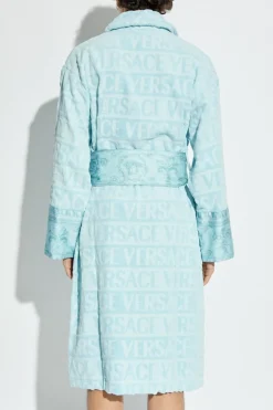 Versace Home jasnoniebieski Bawełniany szlafrok z paskiem