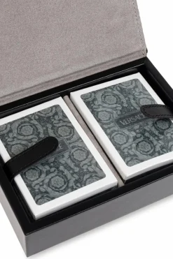 Versace Home SZARY Zestaw dwóch talii kart w skórzanym etui