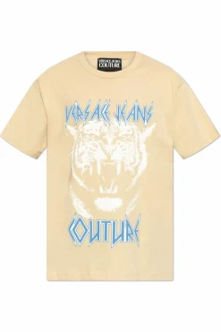 Versace Jeans Couture beżowy T-shirt z nadrukiem