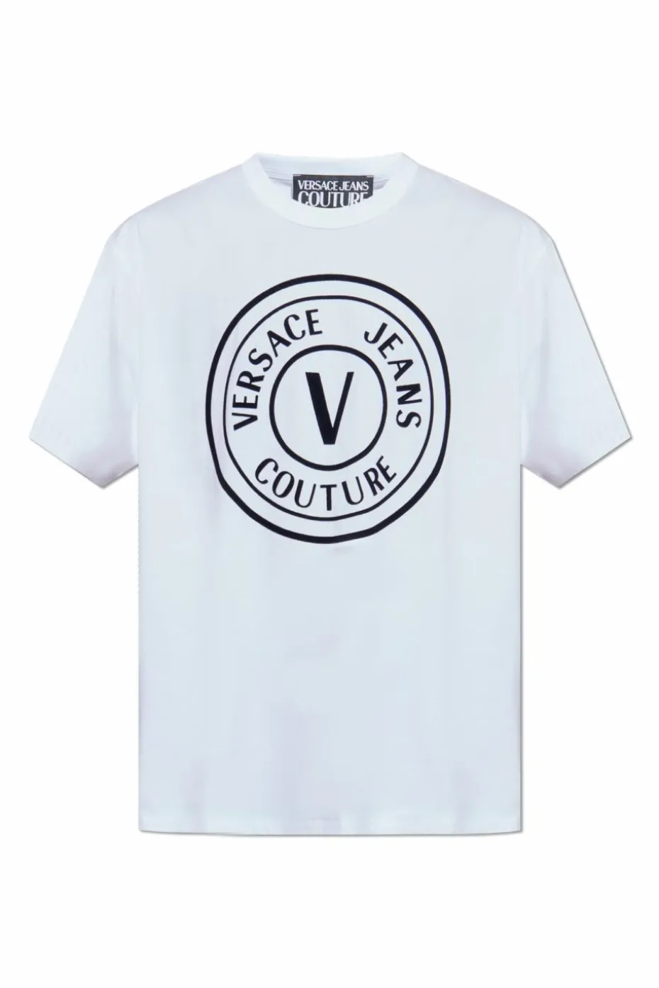 Versace Jeans Couture BIAŁY T-shirt z nadrukiem o aksamitnym wykończeniu
