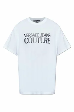 Versace Jeans Couture BIAŁY T-shirt z nadrukowanym logo
