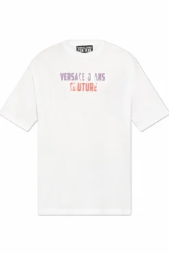 Versace Jeans Couture BIAŁY T-shirt z nadrukowanym logo