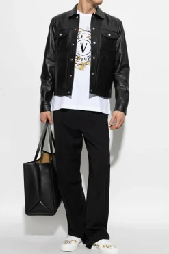 Versace Jeans Couture BIAŁY T-shirt z nadrukowanym logo