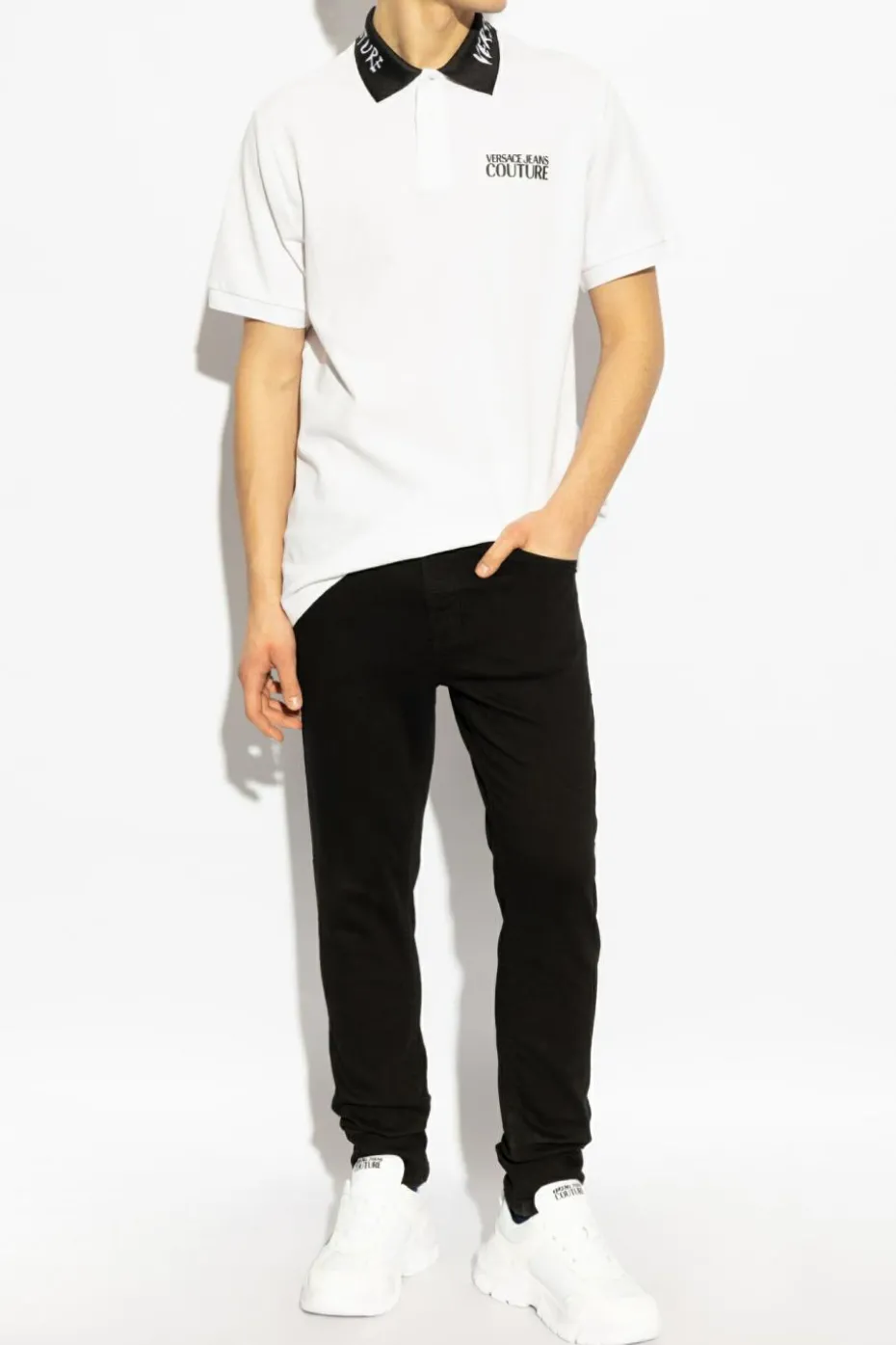 Versace Jeans Couture BIAŁY Polo z nadrukowanym logo