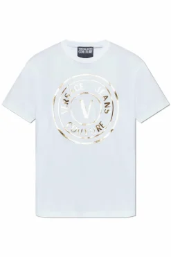 Versace Jeans Couture BIAŁY T-shirt z nadrukowanym logo