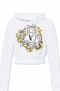 Versace Jeans Couture BIAŁY Bluza z nadrukiem i połyskującymi cekinami