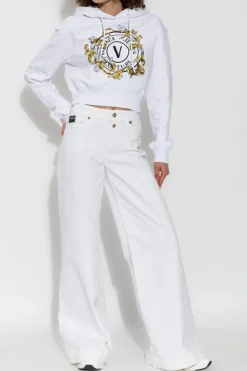 Versace Jeans Couture BIAŁY Bluza z nadrukiem i połyskującymi cekinami