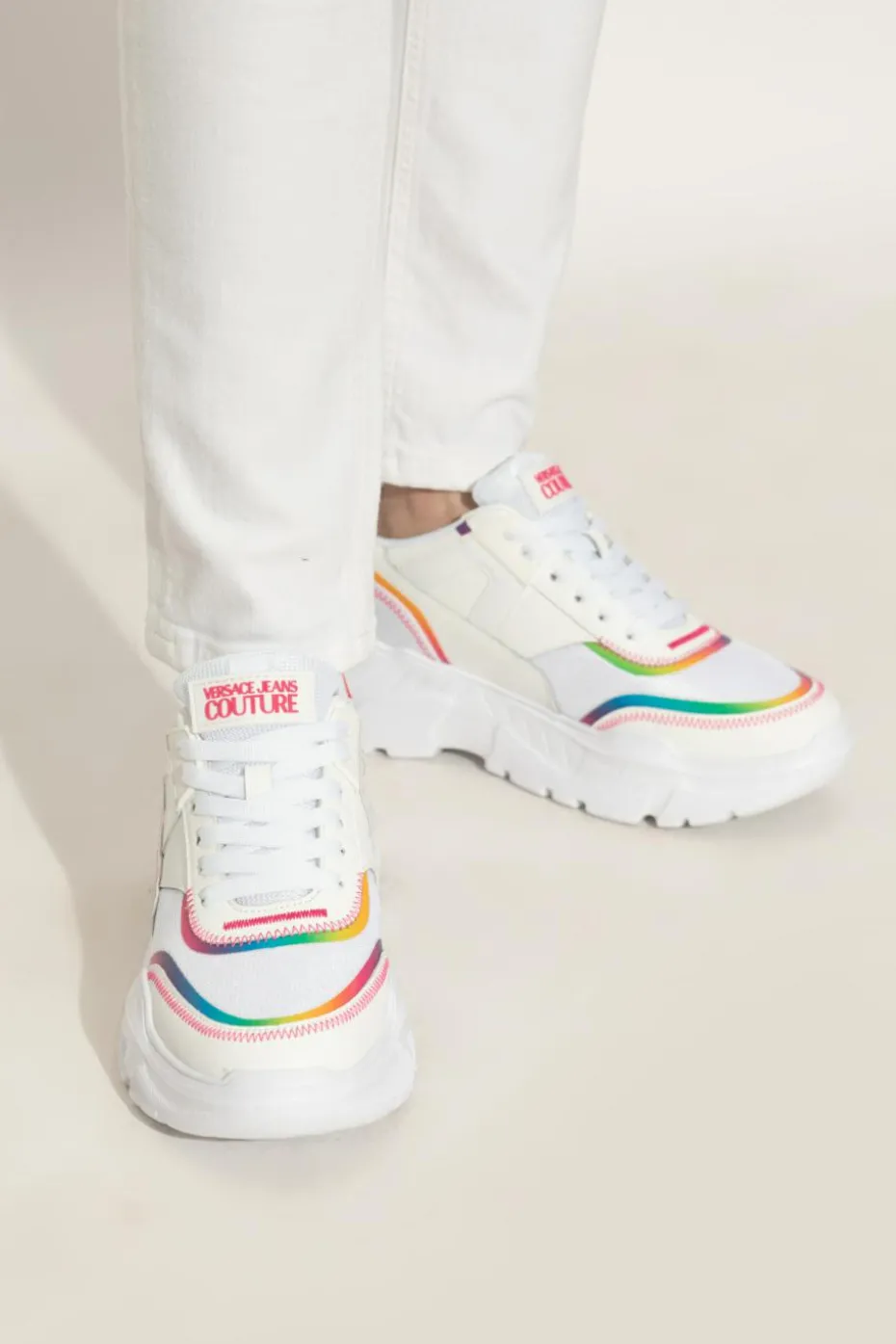 Versace Jeans Couture BIAŁY Buty sportowe z nadrukowanym logo