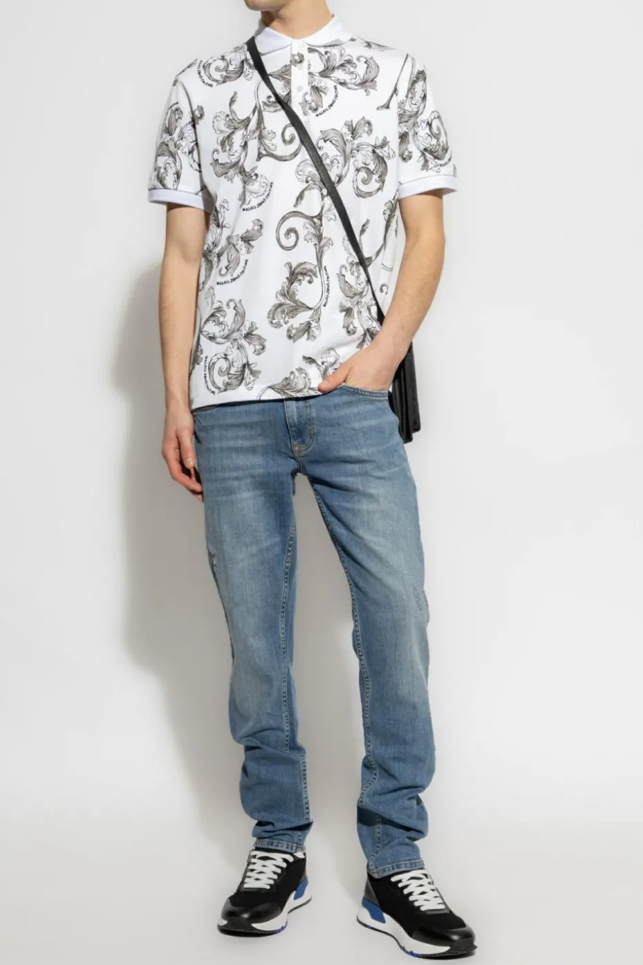 Versace Jeans Couture BIAŁY Polo z nadrukiem `Barocco`