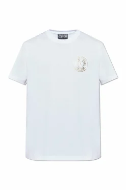 Versace Jeans Couture BIAŁY T-shirt z nadrukowanym logo