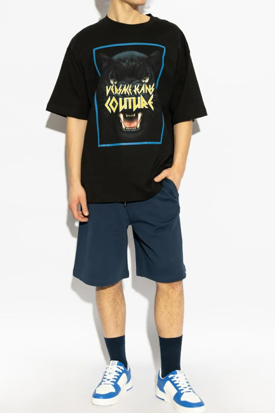 Versace Jeans Couture CZARNY T-shirt z nadrukiem