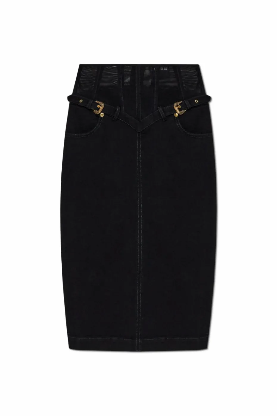 Versace Jeans Couture CZARNY Jeansowa spódnica z rozcięciem z tyłu