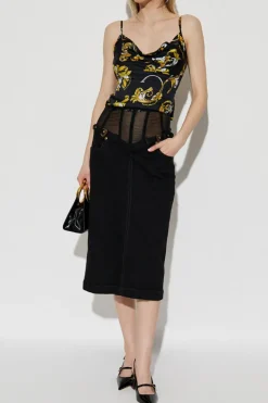 Versace Jeans Couture CZARNY Jeansowa spódnica z rozcięciem z tyłu