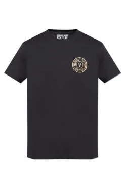 Versace Jeans Couture CZARNY T-shirt z nadrukowanym logo