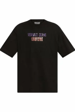 Versace Jeans Couture CZARNY T-shirt z nadrukowanym logo