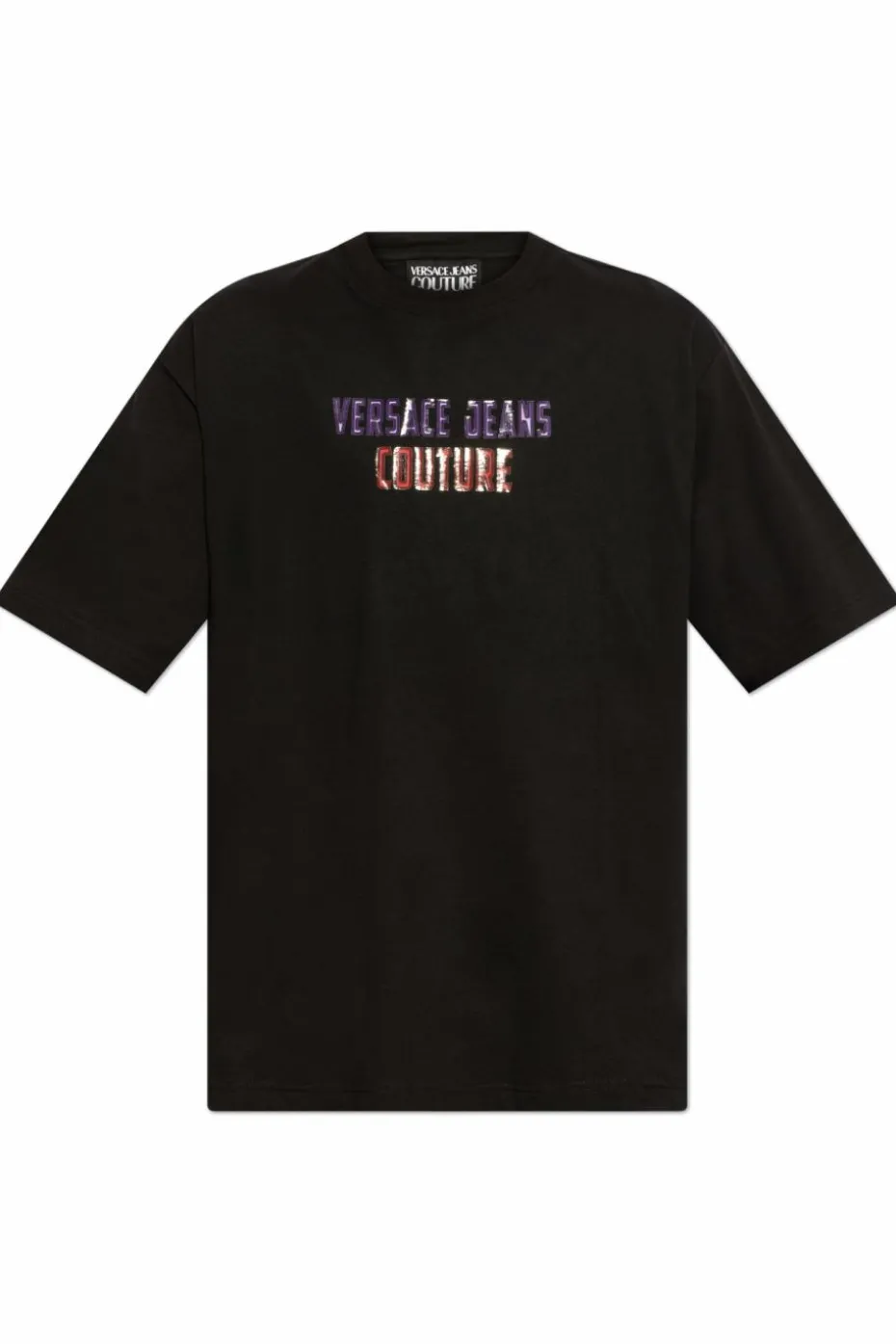 Versace Jeans Couture CZARNY T-shirt z nadrukowanym logo