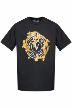 Versace Jeans Couture CZARNY T-shirt z nadrukowanym logo