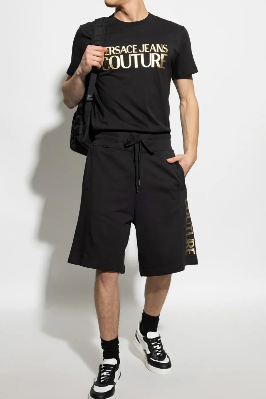 Versace Jeans Couture CZARNY Szorty z nadrukowanym logo