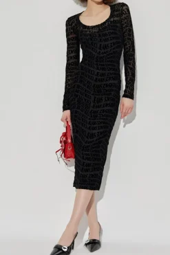 Versace Jeans Couture CZARNY Sukienka z monogramem o aksamitnym wykończeniu