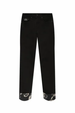 Versace Jeans Couture CZARNY Jeansy z nadrukiem `Barocco` na kieszeniach