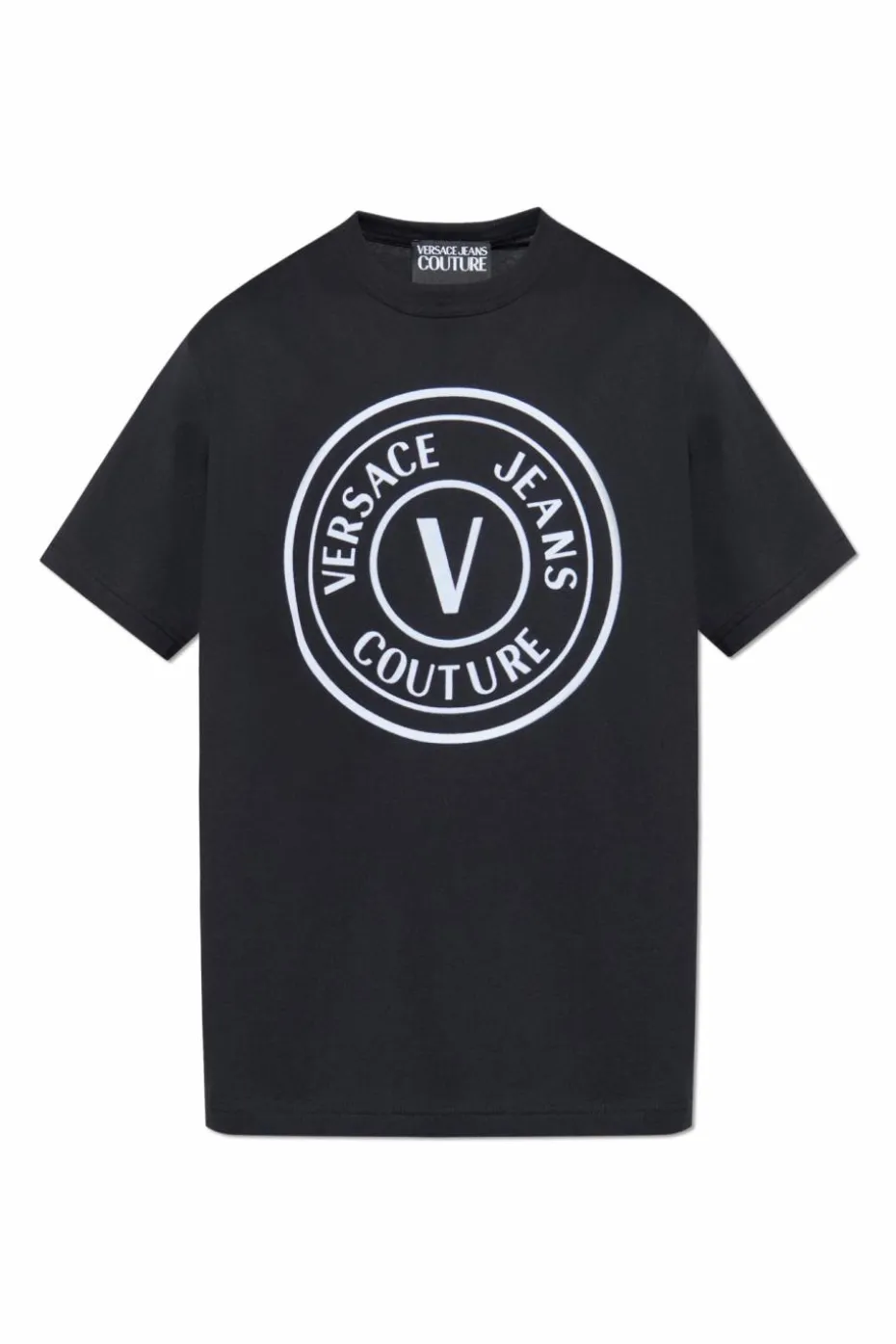 Versace Jeans Couture CZARNY T-shirt z nadrukiem o aksamitnym wykończeniu