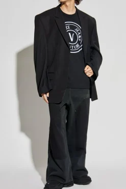 Versace Jeans Couture CZARNY T-shirt z nadrukiem o aksamitnym wykończeniu
