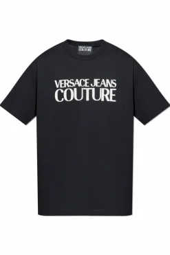 Versace Jeans Couture CZARNY T-shirt z nadrukowanym logo