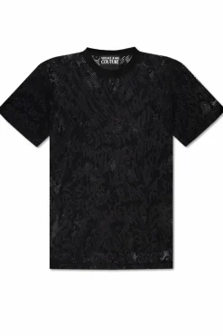 Versace Jeans Couture CZARNY Ażurowy t-shirt