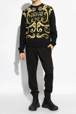 Versace Jeans Couture CZARNY Spodnie dresowe z nadrukowanym logo