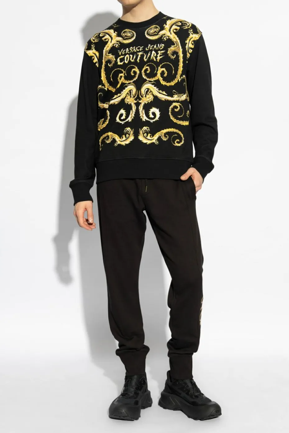 Versace Jeans Couture CZARNY Spodnie dresowe z nadrukowanym logo