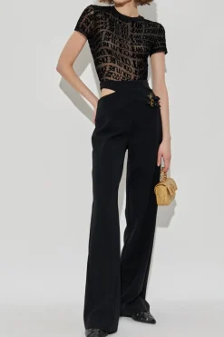 Versace Jeans Couture CZARNY Spodnie z dekoracyjnym rozcięciem w pasie