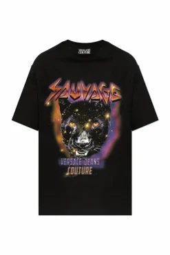 Versace Jeans Couture CZARNY T-shirt z nadrukiem